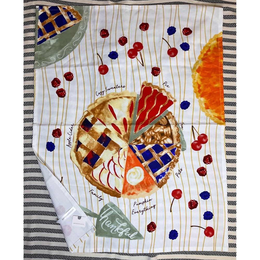 Anthropologie Pie‎ Slice Thankful Kitchen Towel Fall Autumn Harvest Thanksgiving